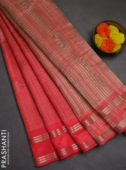 Semi raw silk saree peach pink with allover zari weaves and rettapet zari woven border