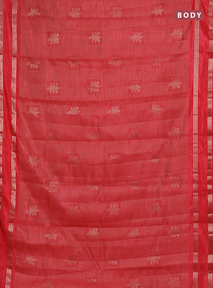 Semi raw silk saree peach pink with allover zari weaves and rettapet zari woven border