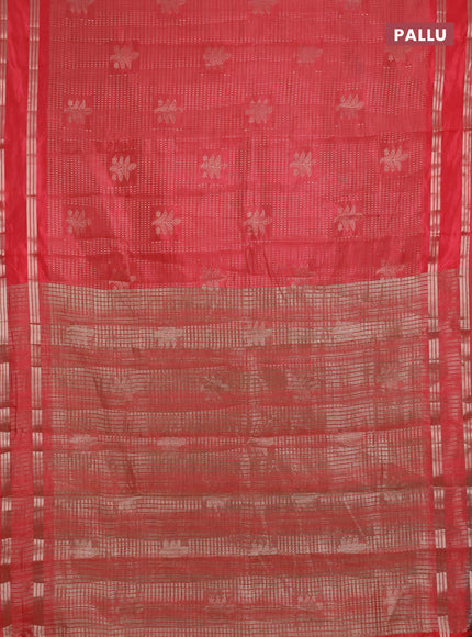 Semi raw silk saree peach pink with allover zari weaves and rettapet zari woven border