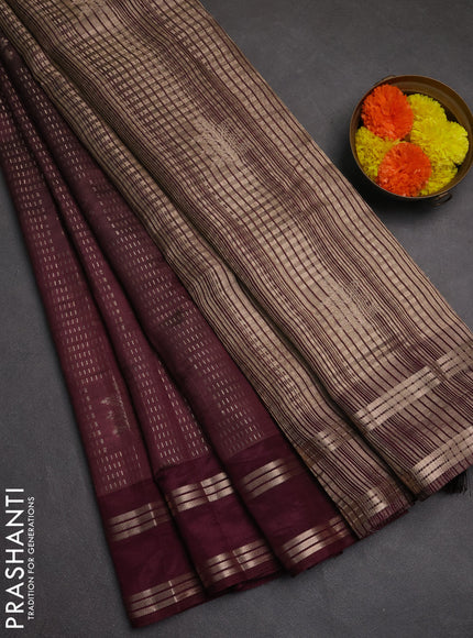 Semi raw silk saree wine shade with allover zari weaves and rettapet zari woven border