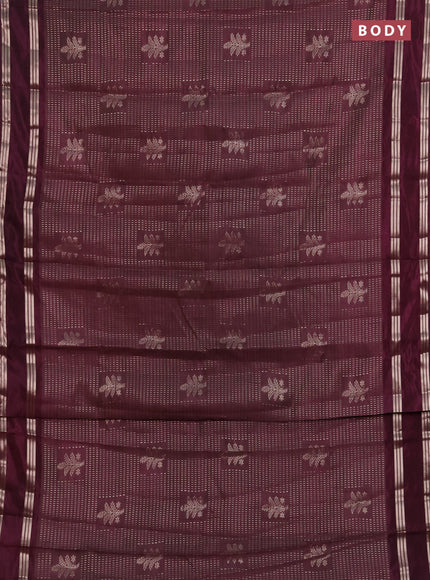 Semi raw silk saree wine shade with allover zari weaves and rettapet zari woven border