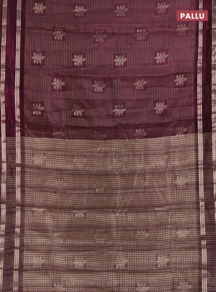 Semi raw silk saree wine shade with allover zari weaves and rettapet zari woven border