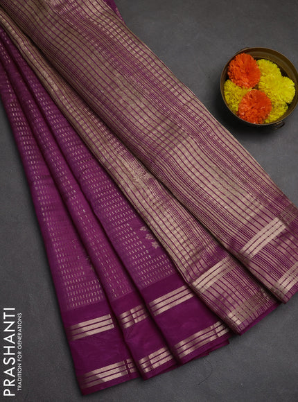 Semi raw silk saree purple with allover zari weaves and rettapet zari woven border