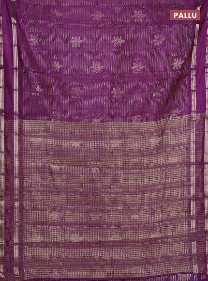 Semi raw silk saree purple with allover zari weaves and rettapet zari woven border