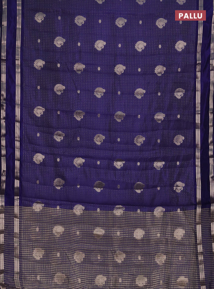 Semi raw silk saree blue with allover zari weaves and rettapet zari woven border