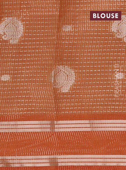 Semi raw silk saree orange with allover zari weaves and rettapet zari woven border