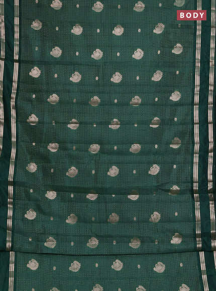 Semi raw silk saree green with allover zari weaves and rettapet zari woven border
