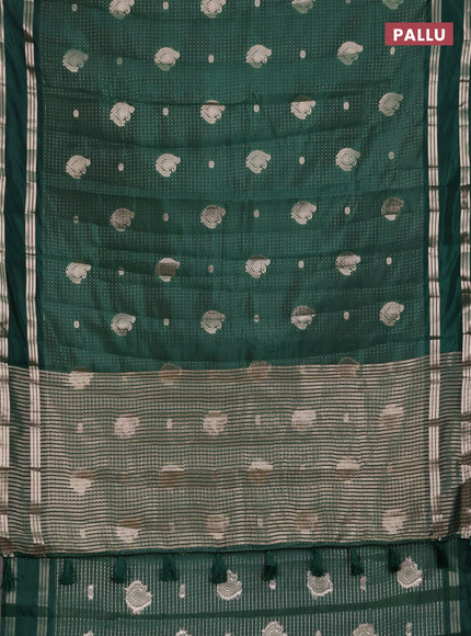 Semi raw silk saree green with allover zari weaves and rettapet zari woven border