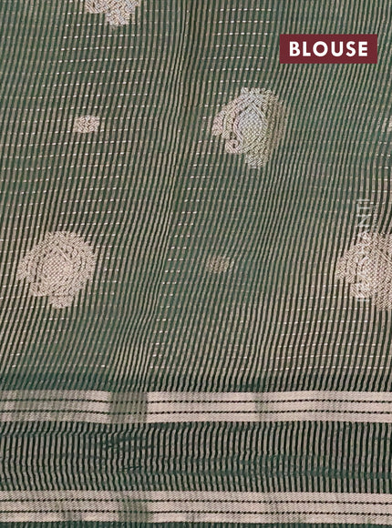 Semi raw silk saree green with allover zari weaves and rettapet zari woven border