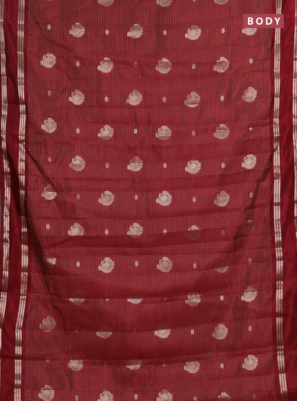 Semi raw silk saree maroon with allover zari weaves and rettapet zari woven border