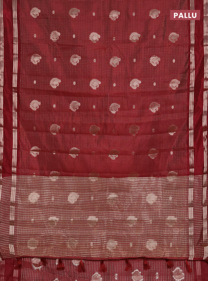 Semi raw silk saree maroon with allover zari weaves and rettapet zari woven border