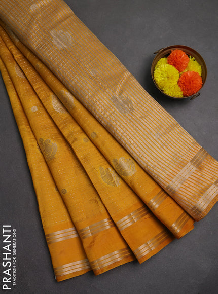Semi raw silk saree mustard yellow with allover zari weaves and rettapet zari woven border