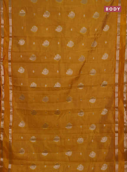 Semi raw silk saree mustard yellow with allover zari weaves and rettapet zari woven border