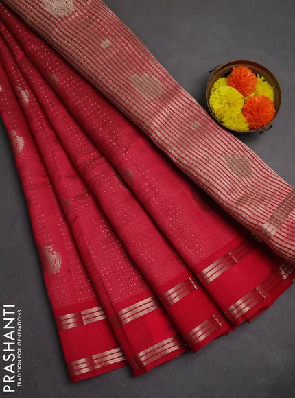 Semi raw silk saree pink with allover zari weaves and rettapet zari woven border