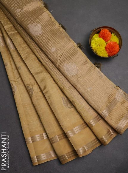 Semi raw silk saree sandal with allover zari weaves and rettapet zari woven border