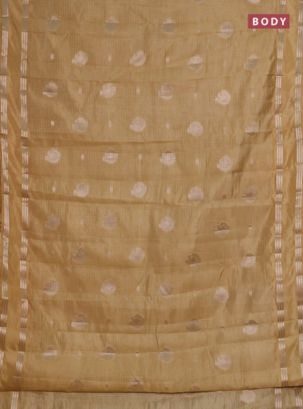 Semi raw silk saree sandal with allover zari weaves and rettapet zari woven border