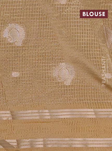 Semi raw silk saree sandal with allover zari weaves and rettapet zari woven border