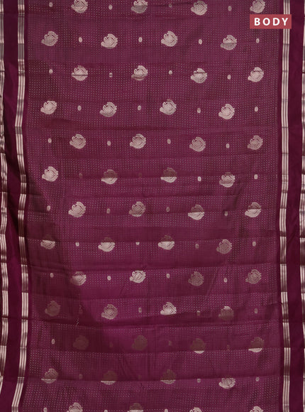 Semi raw silk saree deep wine with allover zari weaves and rettapet zari woven border