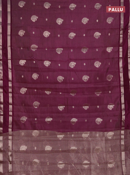 Semi raw silk saree deep wine with allover zari weaves and rettapet zari woven border