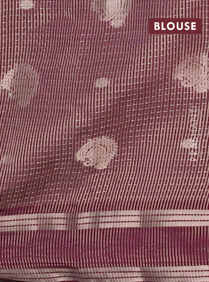 Semi raw silk saree deep wine with allover zari weaves and rettapet zari woven border