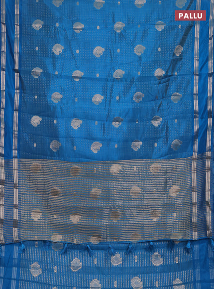 Semi raw silk saree cs blue with allover zari weaves and rettapet zari woven border