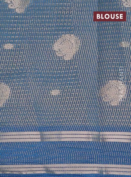 Semi raw silk saree cs blue with allover zari weaves and rettapet zari woven border