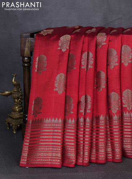 Chiniya silk saree red and green with thread & zari woven buttas and woven border