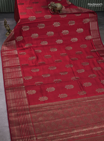 Chiniya silk saree red and green with thread & zari woven buttas and woven border