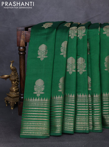 Chiniya silk saree green and red with thread & zari woven buttas and woven border