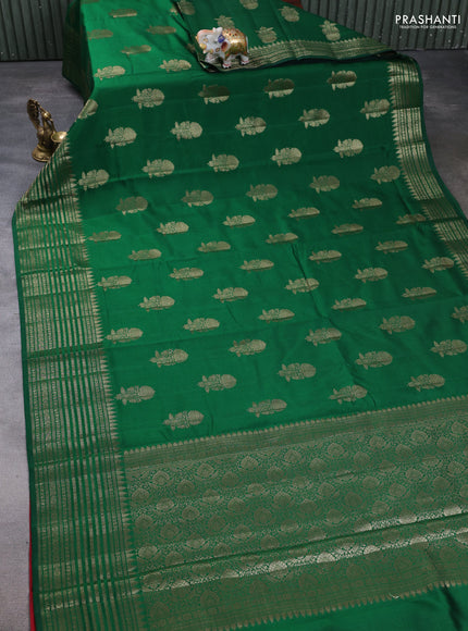 Chiniya silk saree green and red with thread & zari woven buttas and woven border