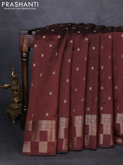 Chiniya silk saree coffee brown and green with allover thread & zari woven buttas and woven border