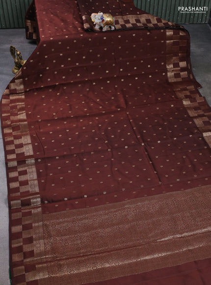 Chiniya silk saree coffee brown and green with allover thread & zari woven buttas and woven border
