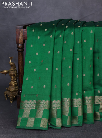 Chiniya silk saree green and coffee brown with allover thread & zari woven buttas and woven border