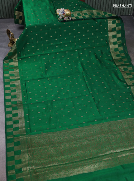Chiniya silk saree green and coffee brown with allover thread & zari woven buttas and woven border