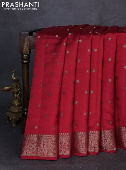Chiniya silk saree red and peacock blue with allover thread & zari woven buttas and woven border