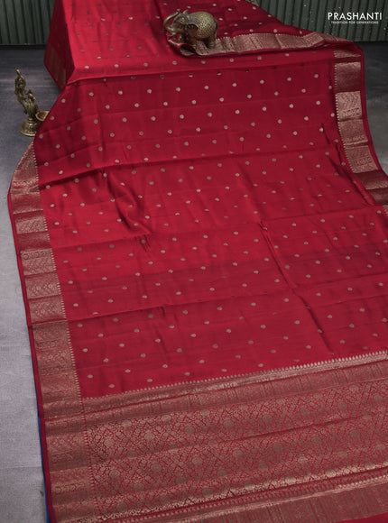 Chiniya silk saree red and peacock blue with allover thread & zari woven buttas and woven border