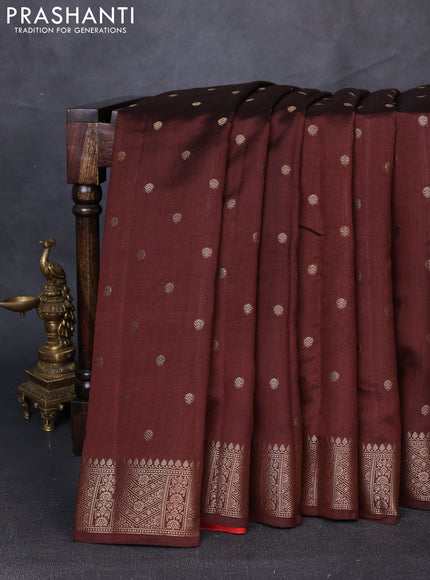 Chiniya silk saree coffee brown and orange with allover thread & zari woven buttas and woven border