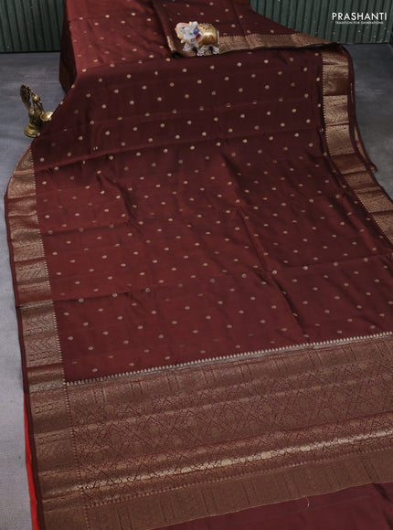 Chiniya silk saree coffee brown and orange with allover thread & zari woven buttas and woven border