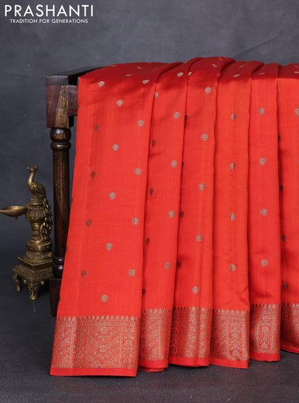 Chiniya silk saree rustic orange and brown with allover thread & zari woven buttas and woven border