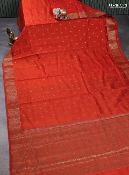 Chiniya silk saree rustic orange and brown with allover thread & zari woven buttas and woven border