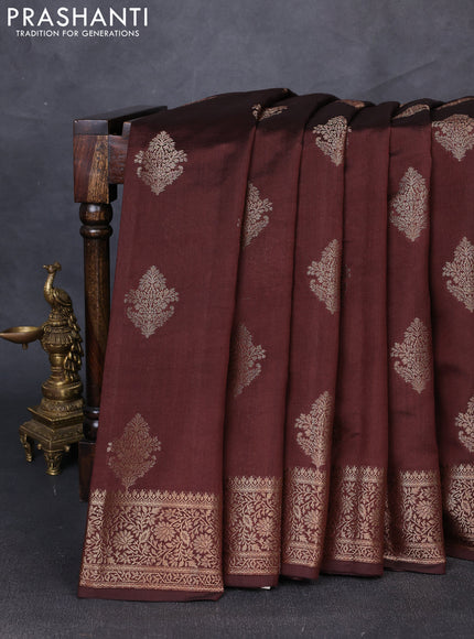 Chiniya silk saree brown and cs blue with zari woven buttas and zari woven border