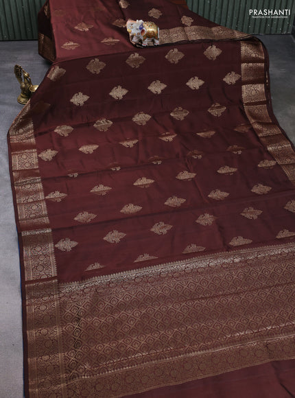 Chiniya silk saree brown and cs blue with zari woven buttas and zari woven border
