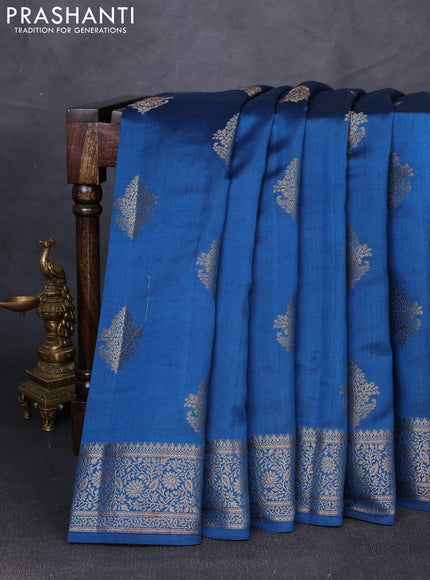 Chiniya silk saree cs blue and brown with zari woven buttas and zari woven border