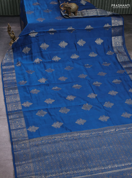 Chiniya silk saree cs blue and brown with zari woven buttas and zari woven border