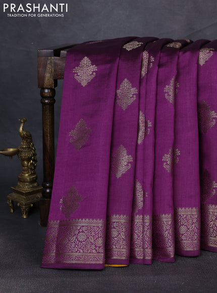 Chiniya silk saree purple and mustard yellow with zari woven buttas and zari woven border