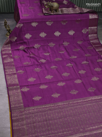 Chiniya silk saree purple and mustard yellow with zari woven buttas and zari woven border