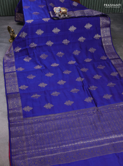 Chiniya silk saree royal blue and pink with zari woven buttas and zari woven border
