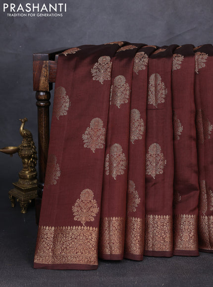 Chiniya silk saree brown and peacock blue with zari woven buttas and zari woven border