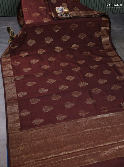 Chiniya silk saree brown and peacock blue with zari woven buttas and zari woven border