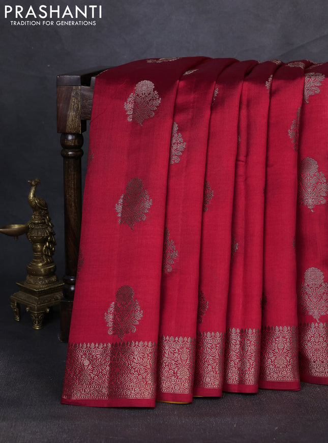 Chiniya silk saree red and mustard yellow with zari woven buttas and zari woven border
